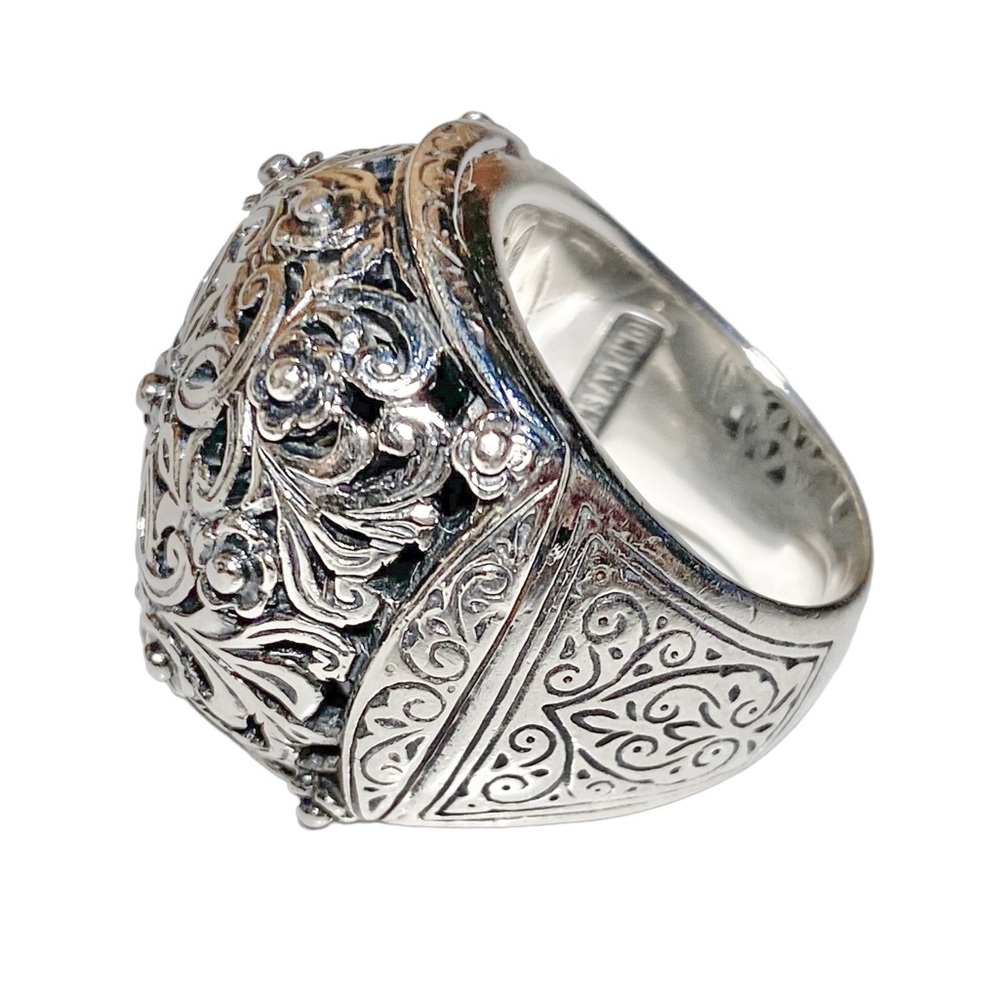 Konstantino .925 Sterling Silver Domed Face with Etched Scroll Designs Ring - Picture 10 of 16